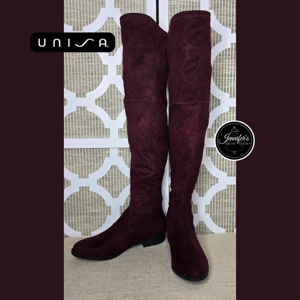 Unisa Women's Dark Red Unadivan Over the Knee Faux Suede Boots Size 8M
